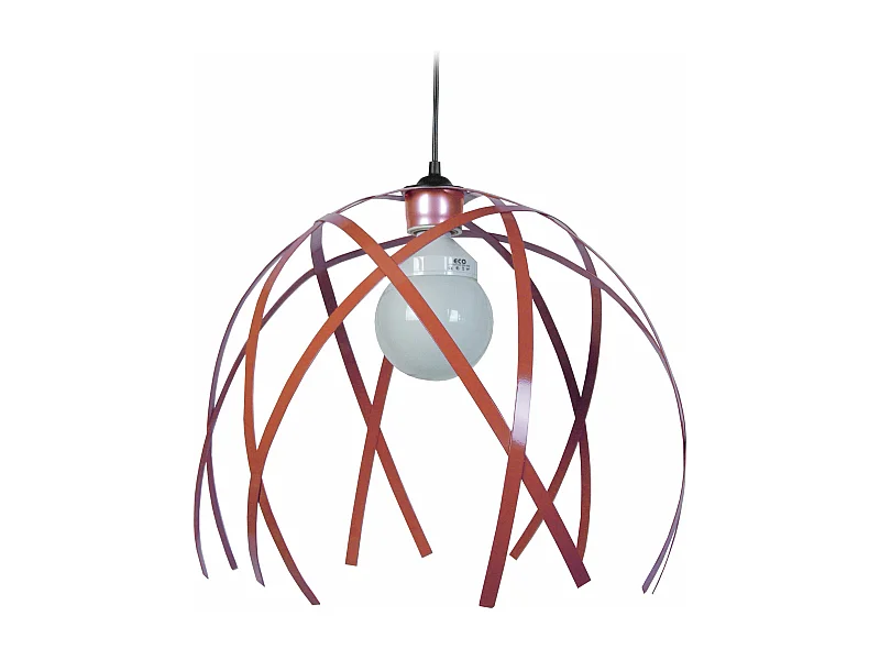 Suspension globe bandes métal  rouge 96 cm.