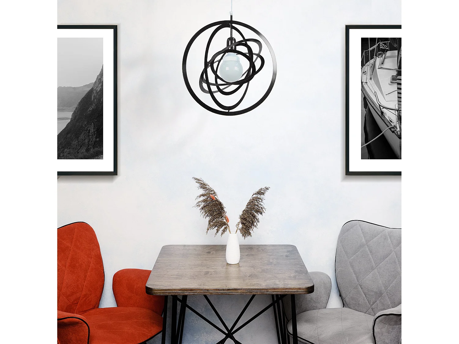 Lampadario a sospensione  metallo anelli ANNEAUX DE SATURNE nero D'40cm