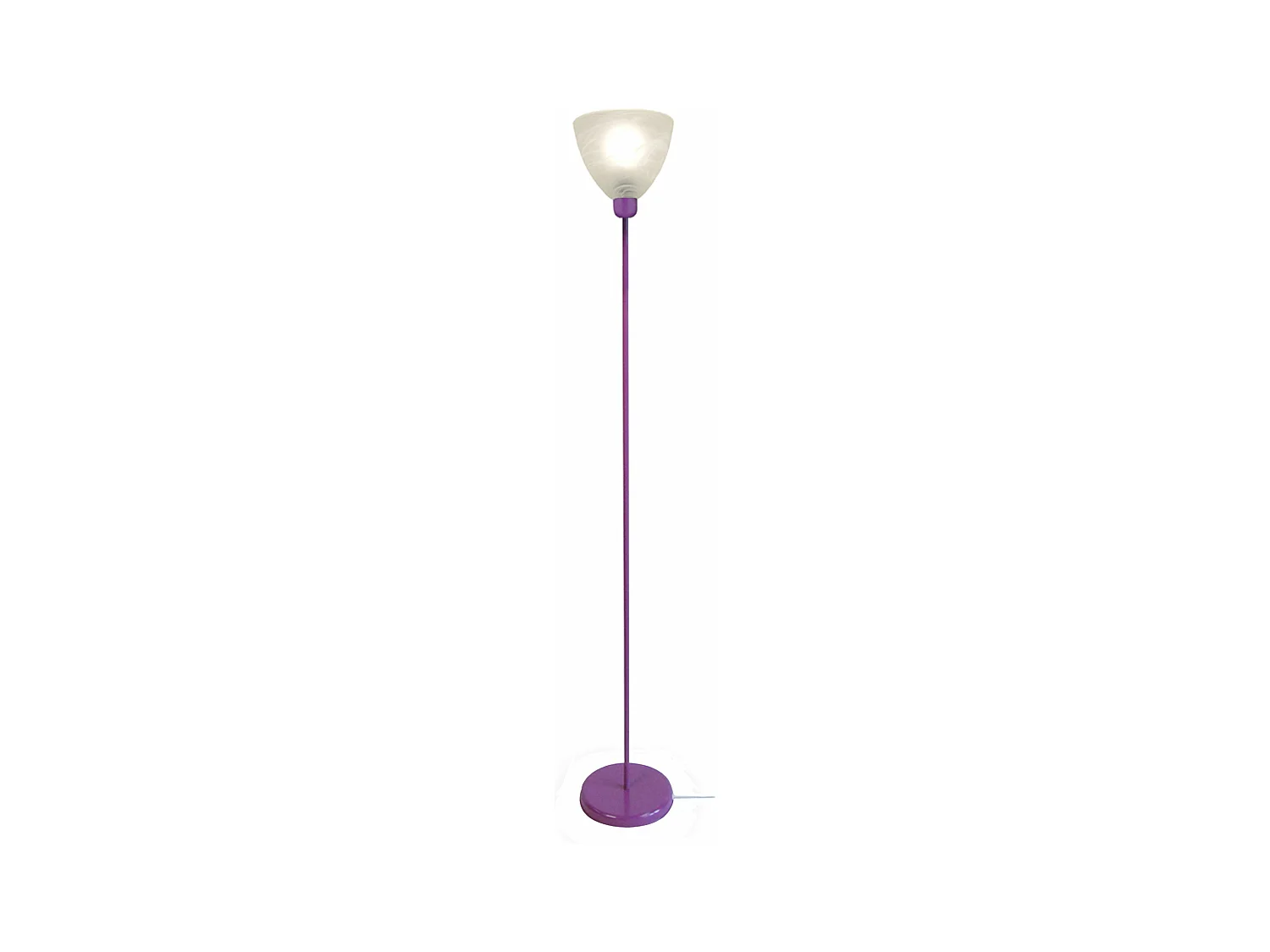 Lampadaire verre,tube métal violet 173 cm.
