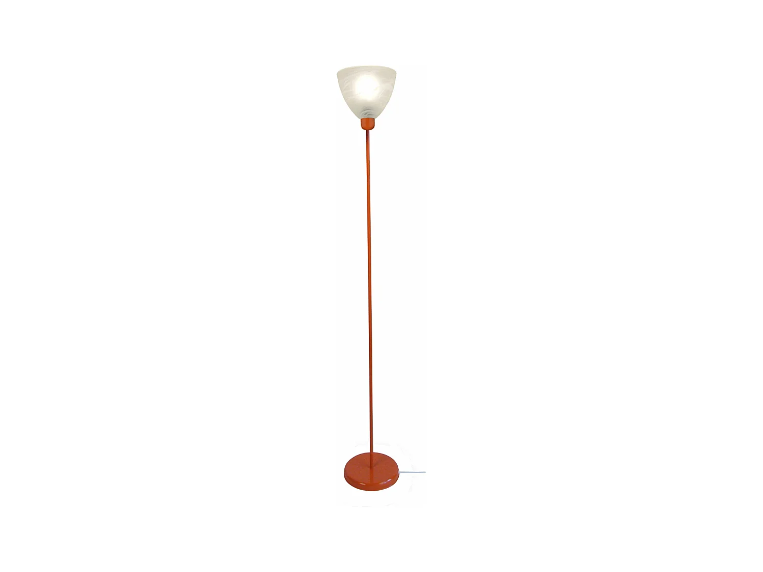 Lampadaire verre,tube métal orange 173 cm.