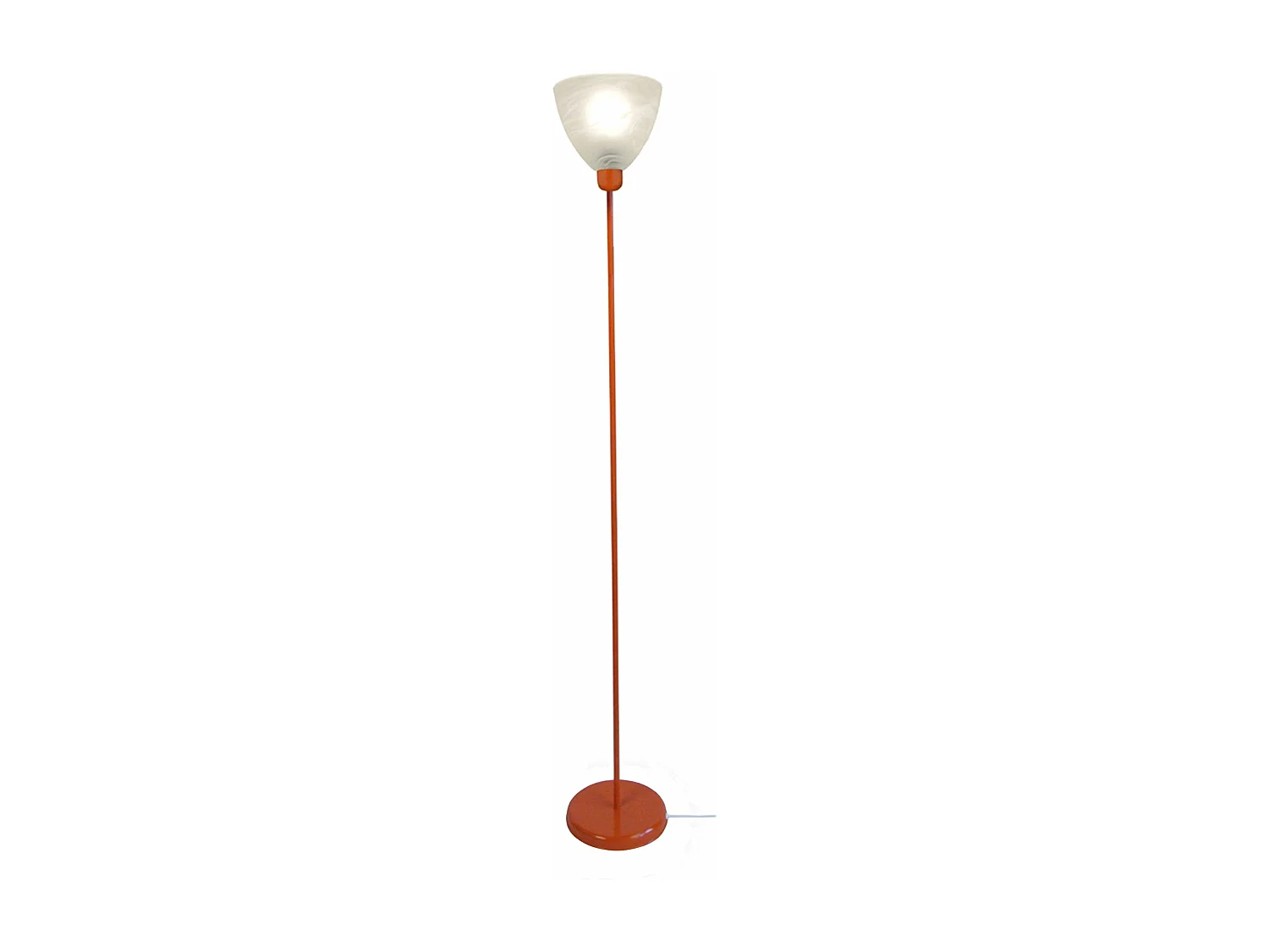 Lampadaire verre,tube métal orange 173 cm.