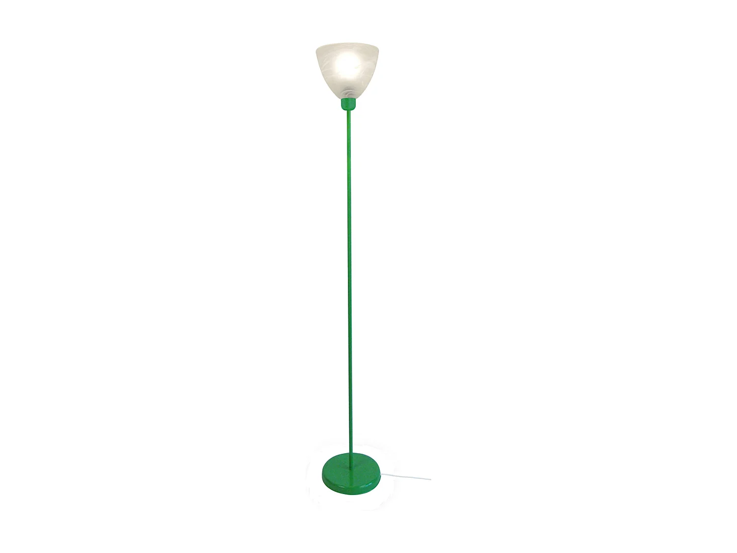 Lampadaire verre,tube métal vert 173 cm.