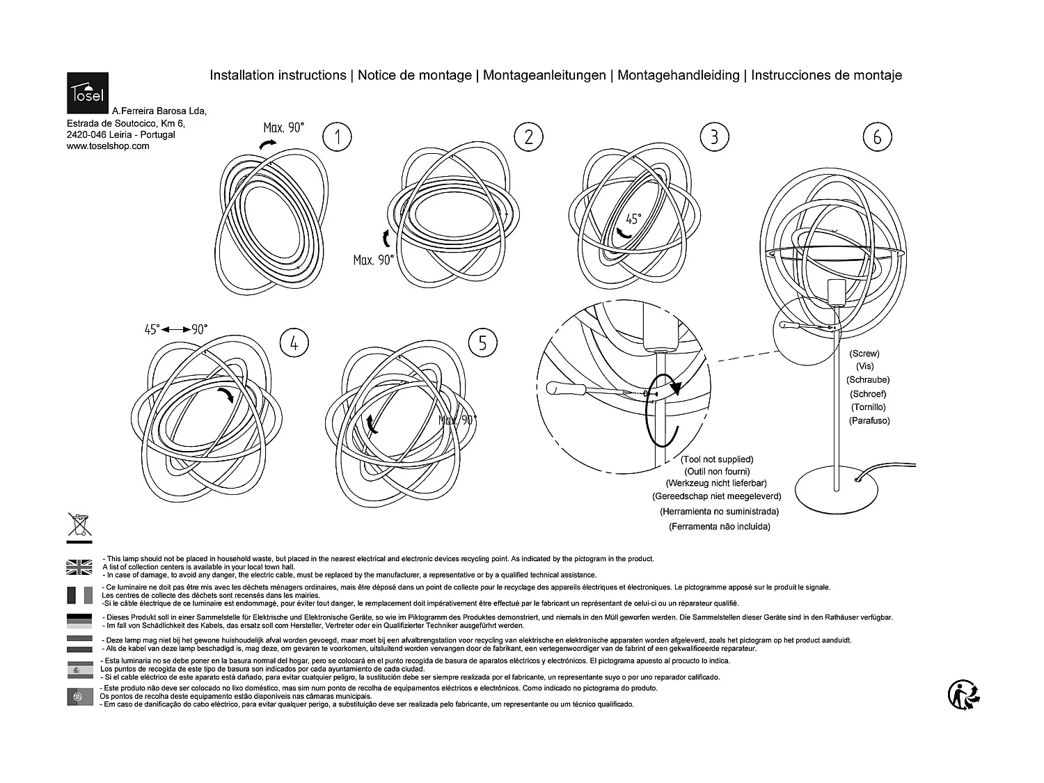 Lámpara de Pie TOSEL ,metal,Rojo,A 170x D40xP40cm