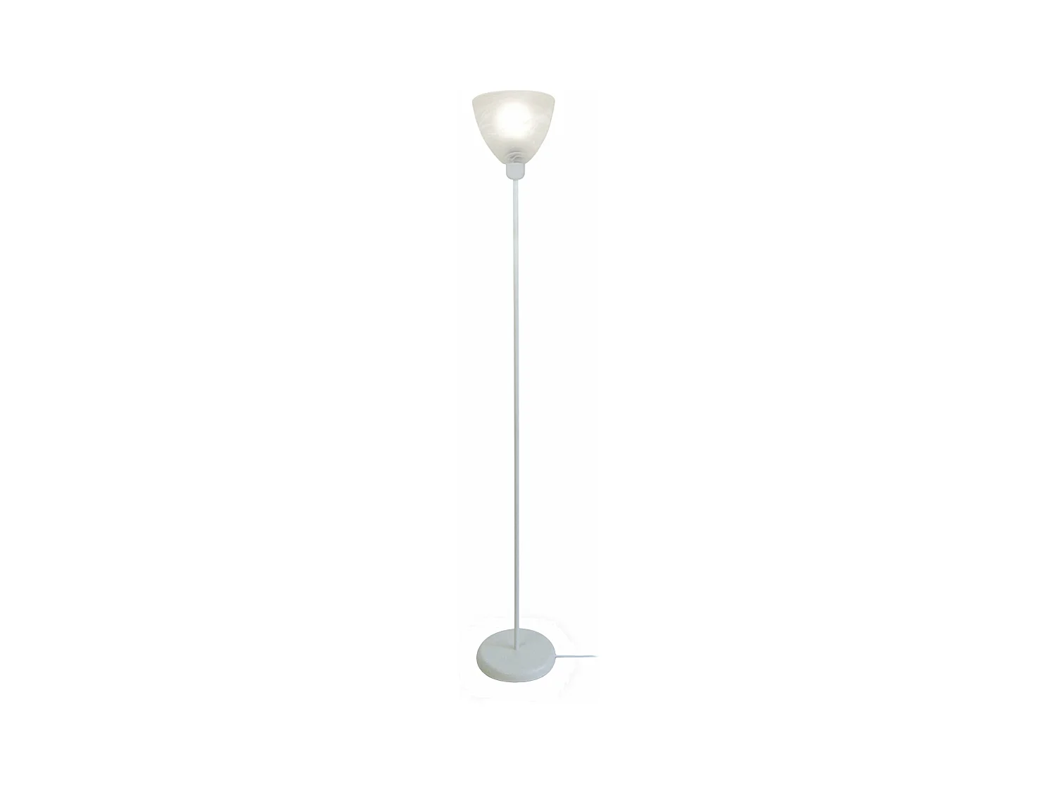 Lampadaire verre,tube métal ivoire173 cm.