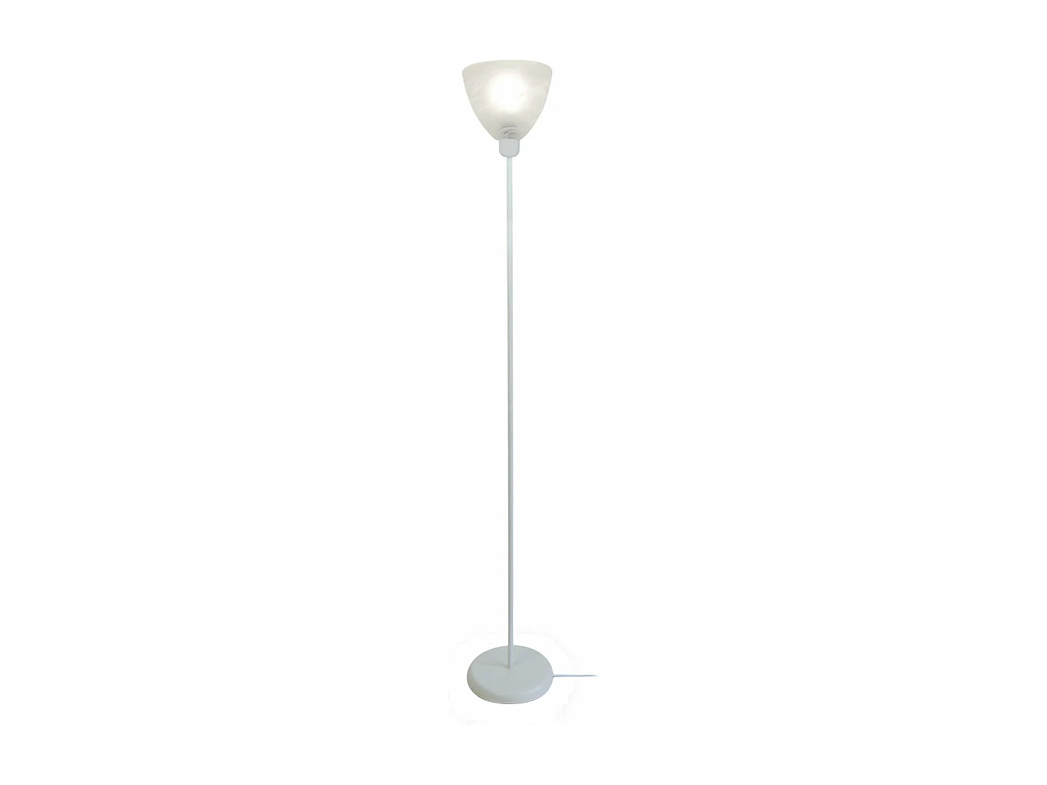 Lampadaire verre,tube métal ivoire173 cm.