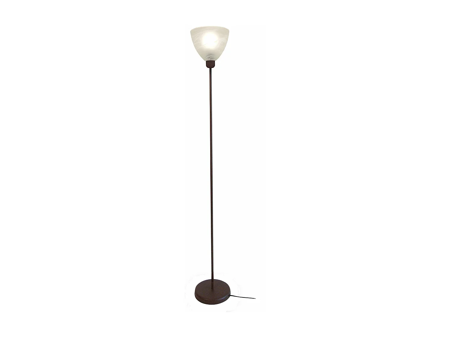 Lampadaire verre,tube métal marron173 cm.