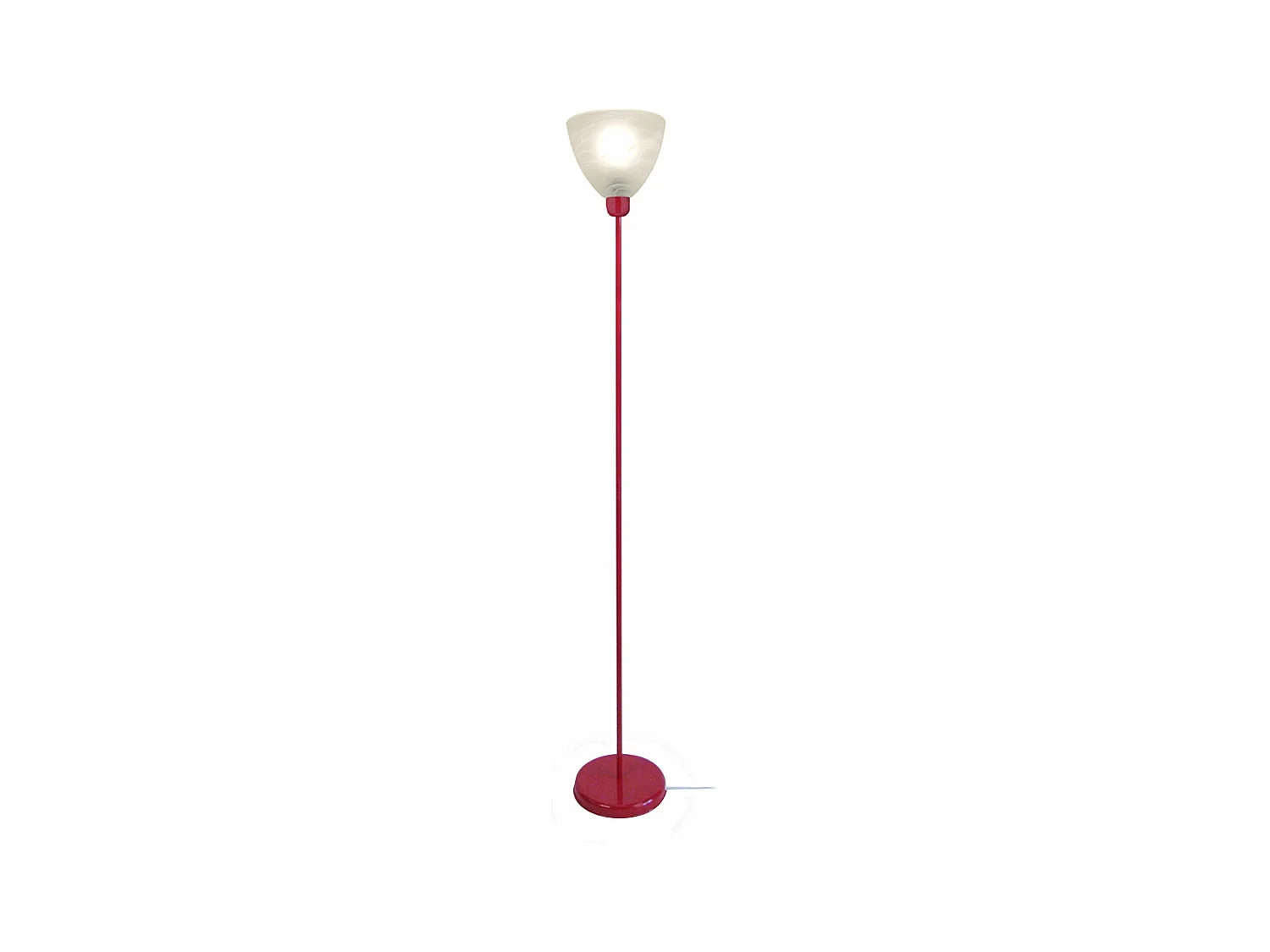 Lampadaire verre,tube métal rouge173 cm.