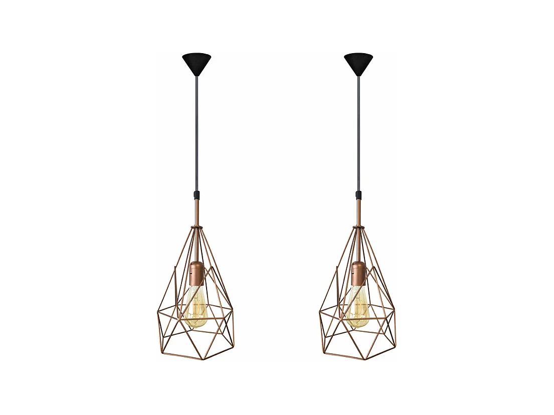 pair Suspension géométrique métal cuivre 96 cm.
