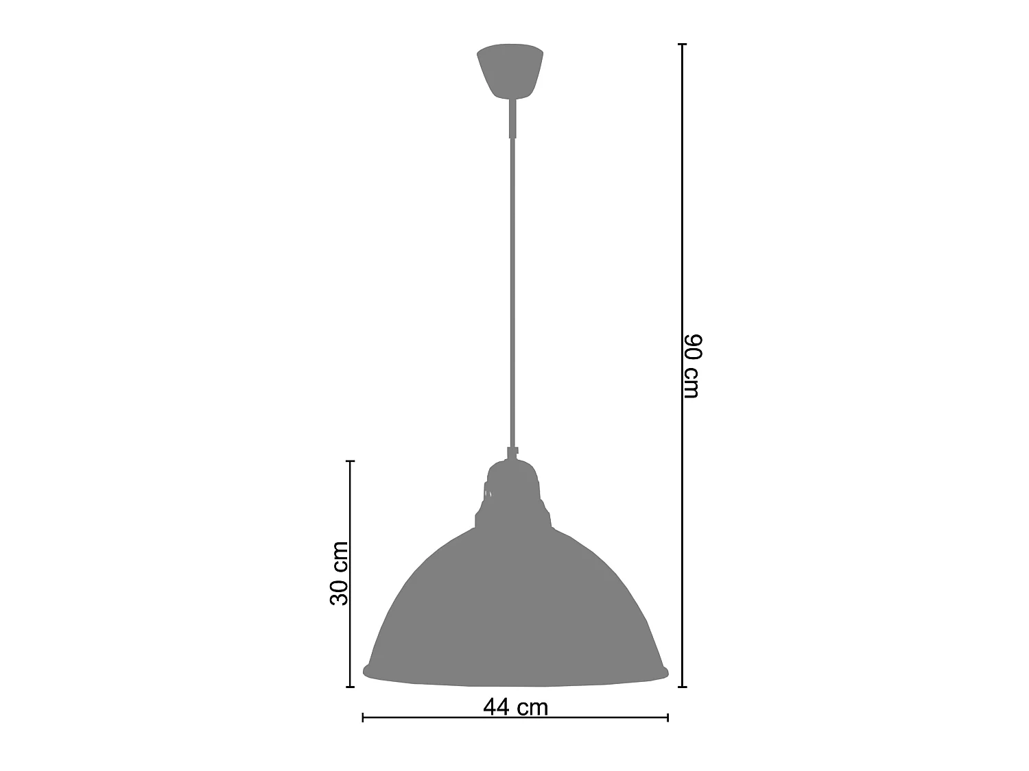 Suspension cloche métal gris  noir 90 cm.