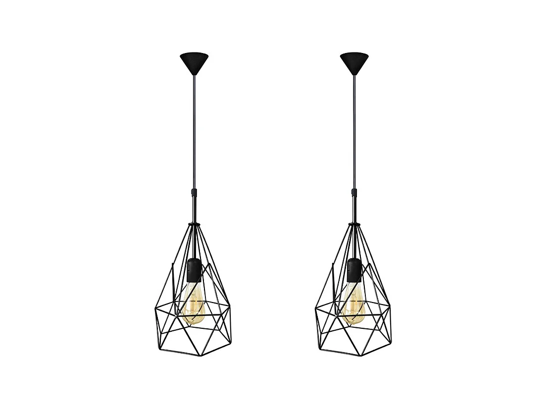 pair Suspension géométrique métal  noir 96 cm.