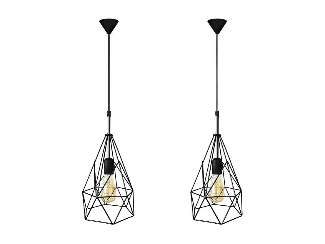 pair Suspension géométrique métal  noir 96 cm.