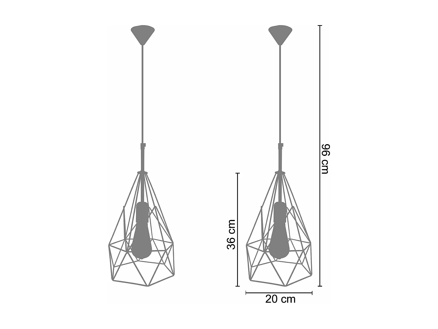 pair Suspension géométrique métal  noir 96 cm.
