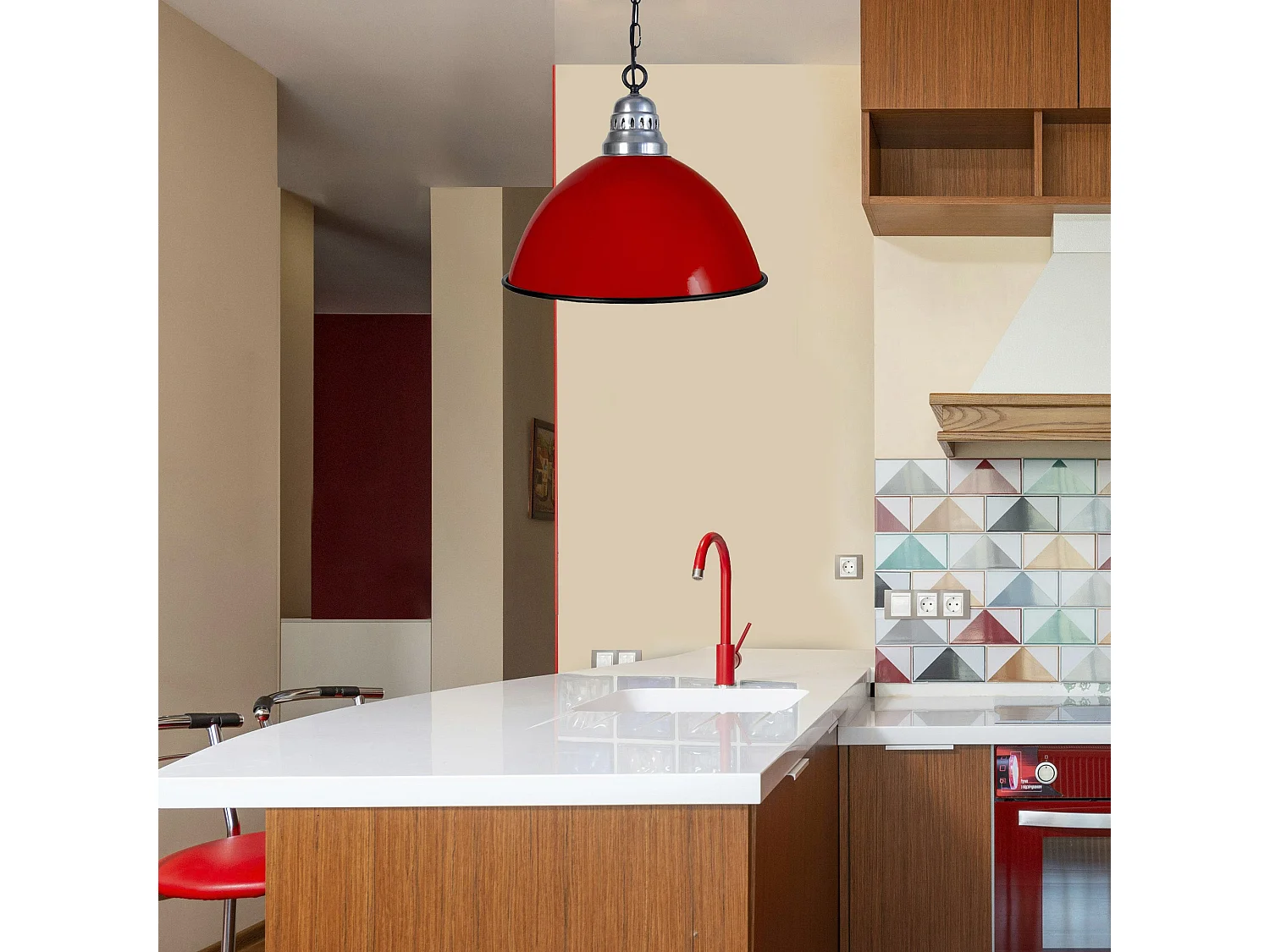 Suspension TOSEL ,métal,Rouge ,H90xD44xP44 cm