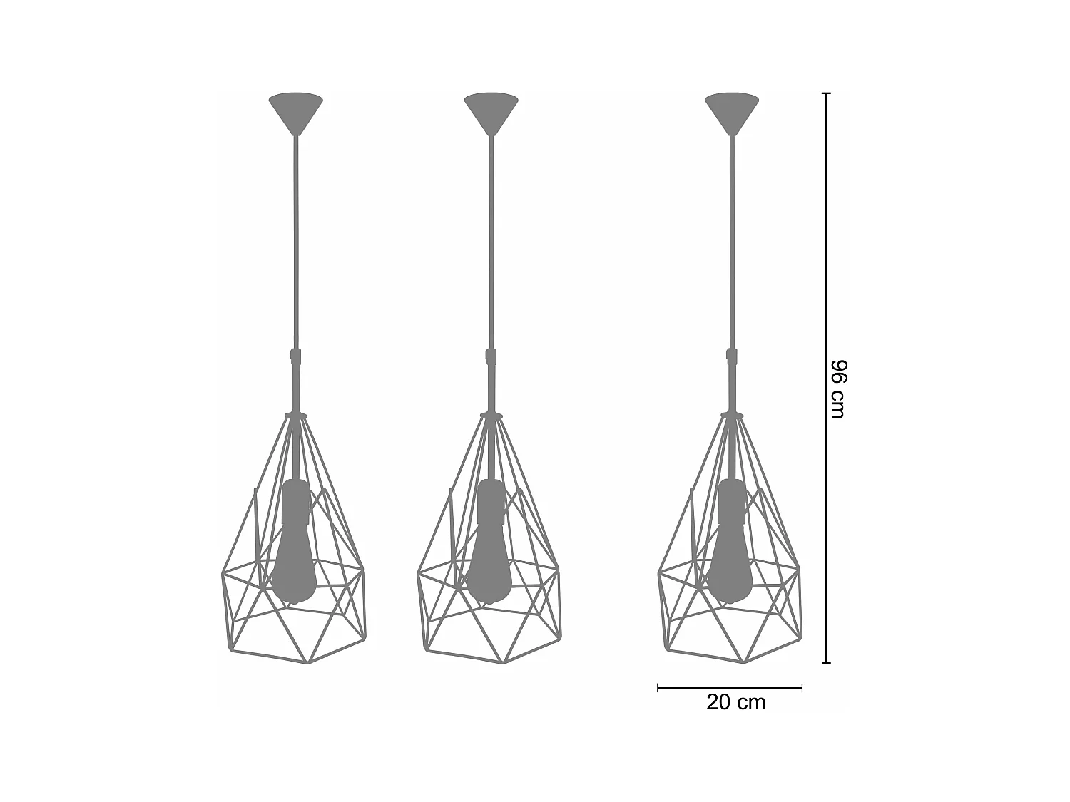 Suspensão TOSEL  PYRAMIDAL LOT 3 metal cúpula marfim D25 x  H80  cm