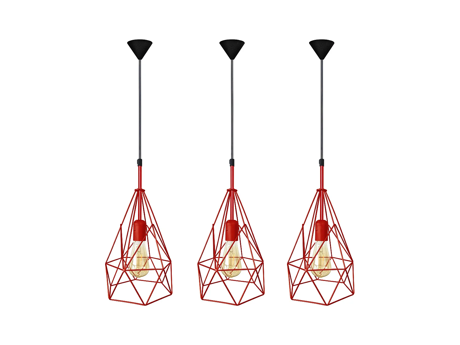 set de trois Suspension géométrique métalrouge 96 cm.