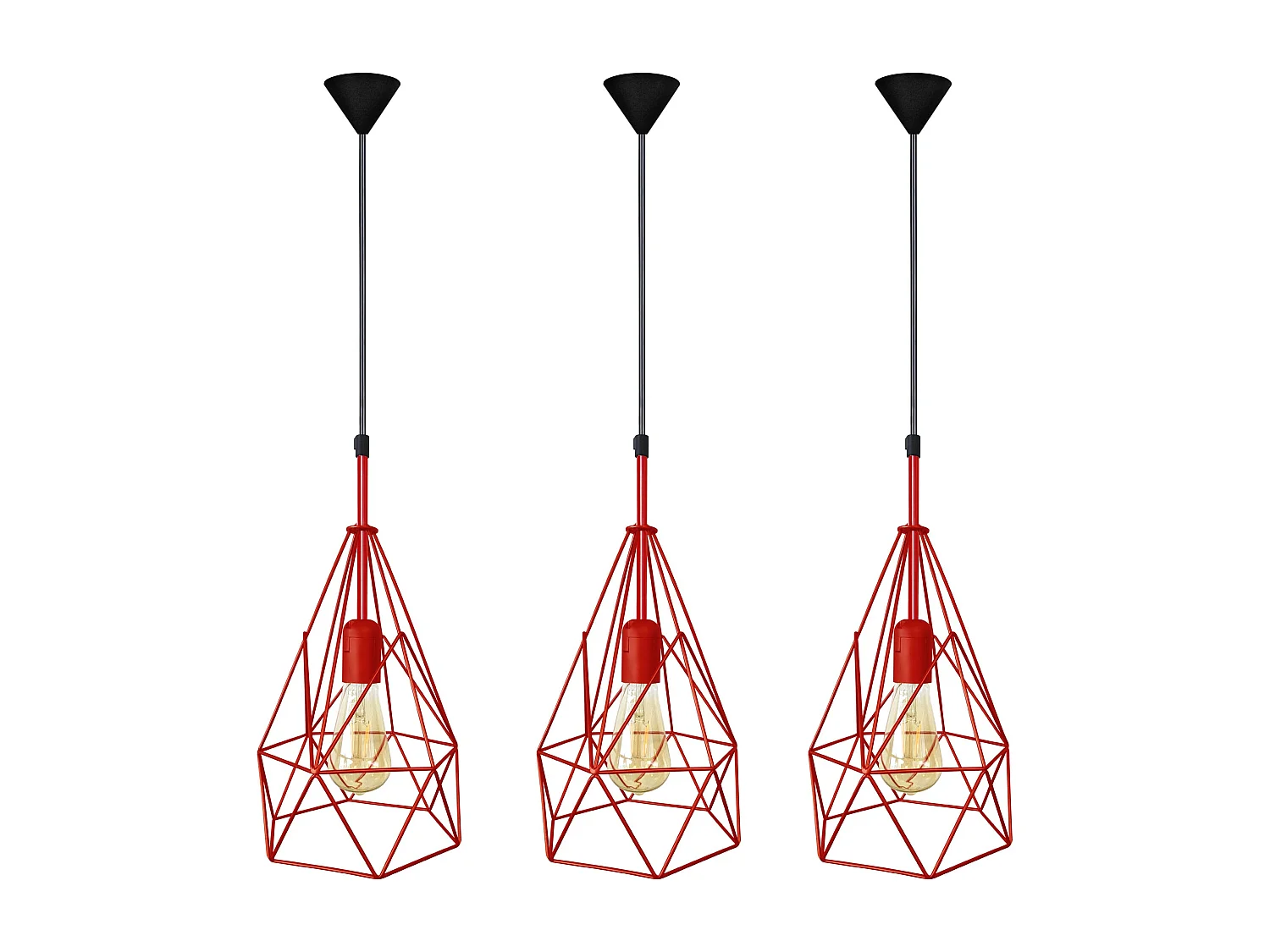 set de trois Suspension géométrique métalrouge 96 cm.
