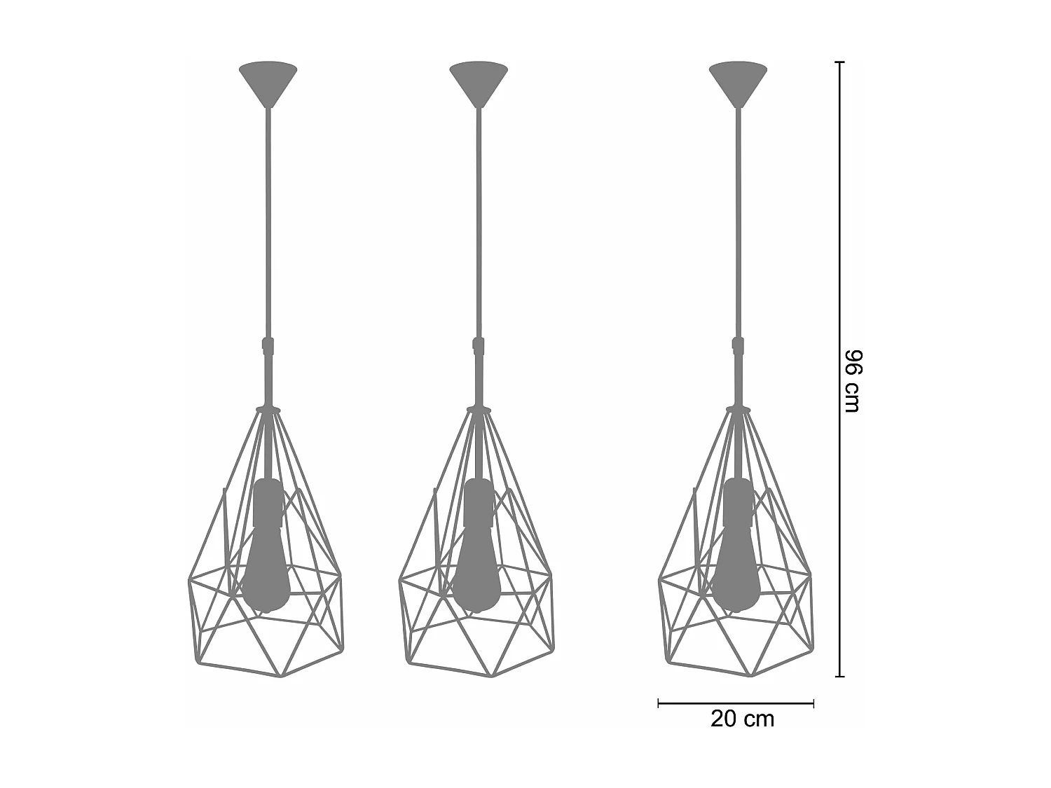 set de trois Suspension géométrique métalrouge 96 cm.
