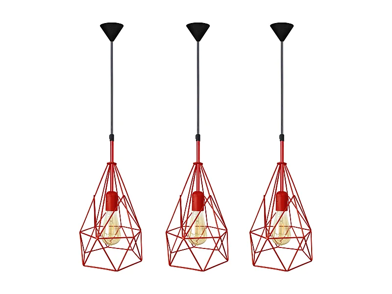 set de trois Suspension géométrique métalrouge 96 cm.