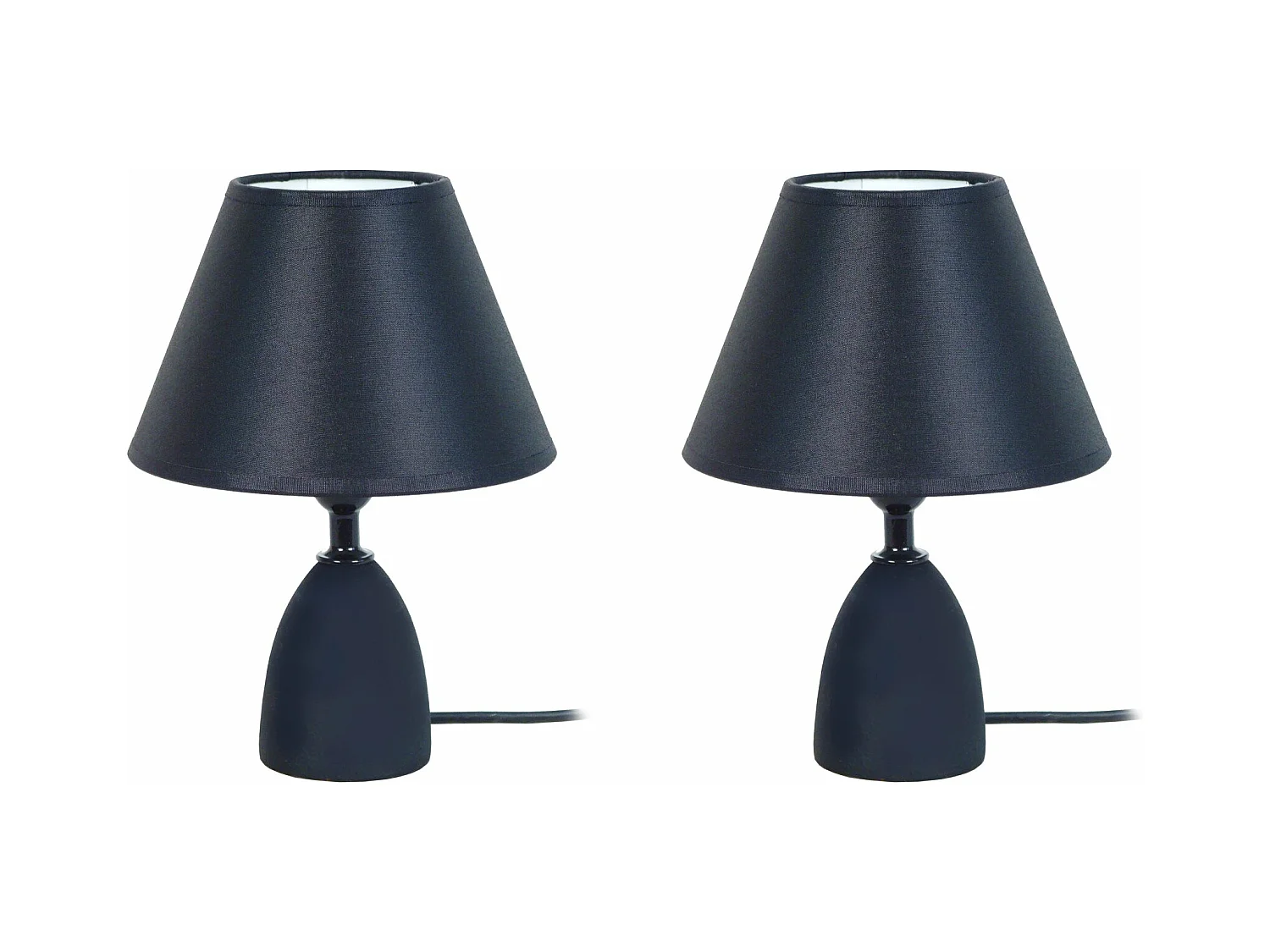 Pair de Lampes de chevet conique bois  noir 22 cm.