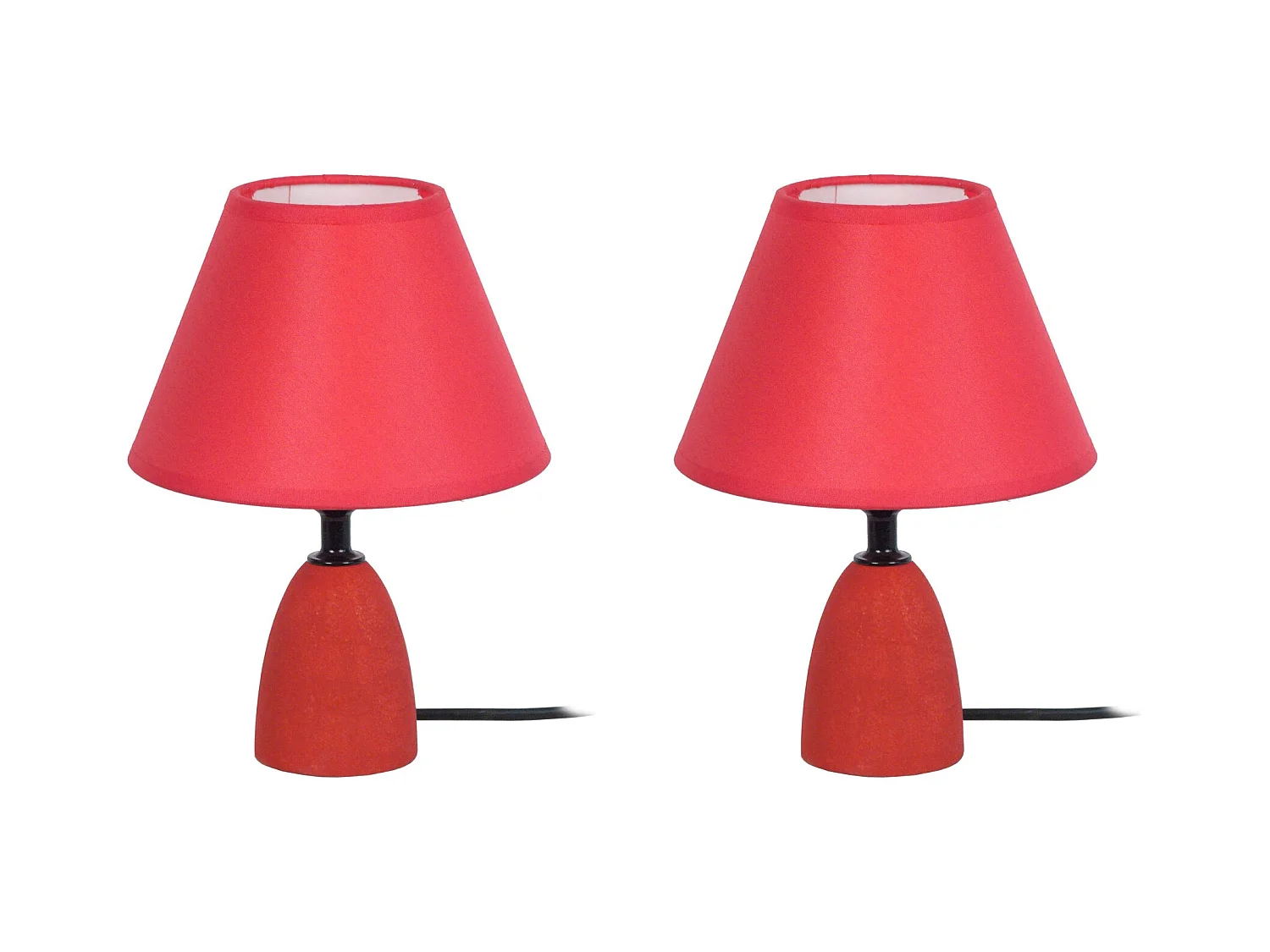 Pair de Lampes de chevet conique bois  rouge 22 cm.