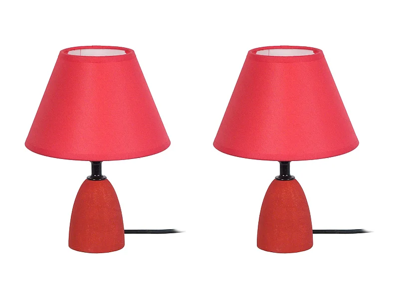 Pair de Lampes de chevet conique bois  rouge 22 cm.