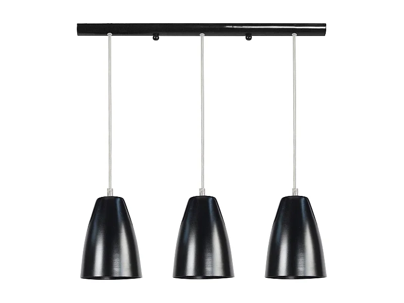 Barre, 3 suspensions cone métal  noir 80 cm.