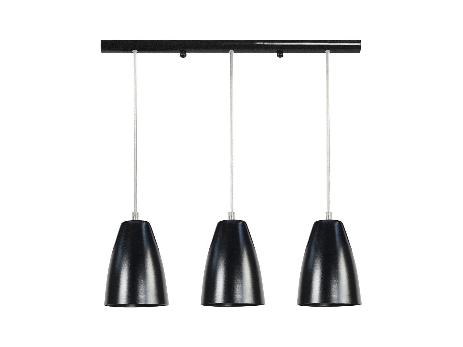 Barre, 3 suspensions cone métal  noir 80 cm.