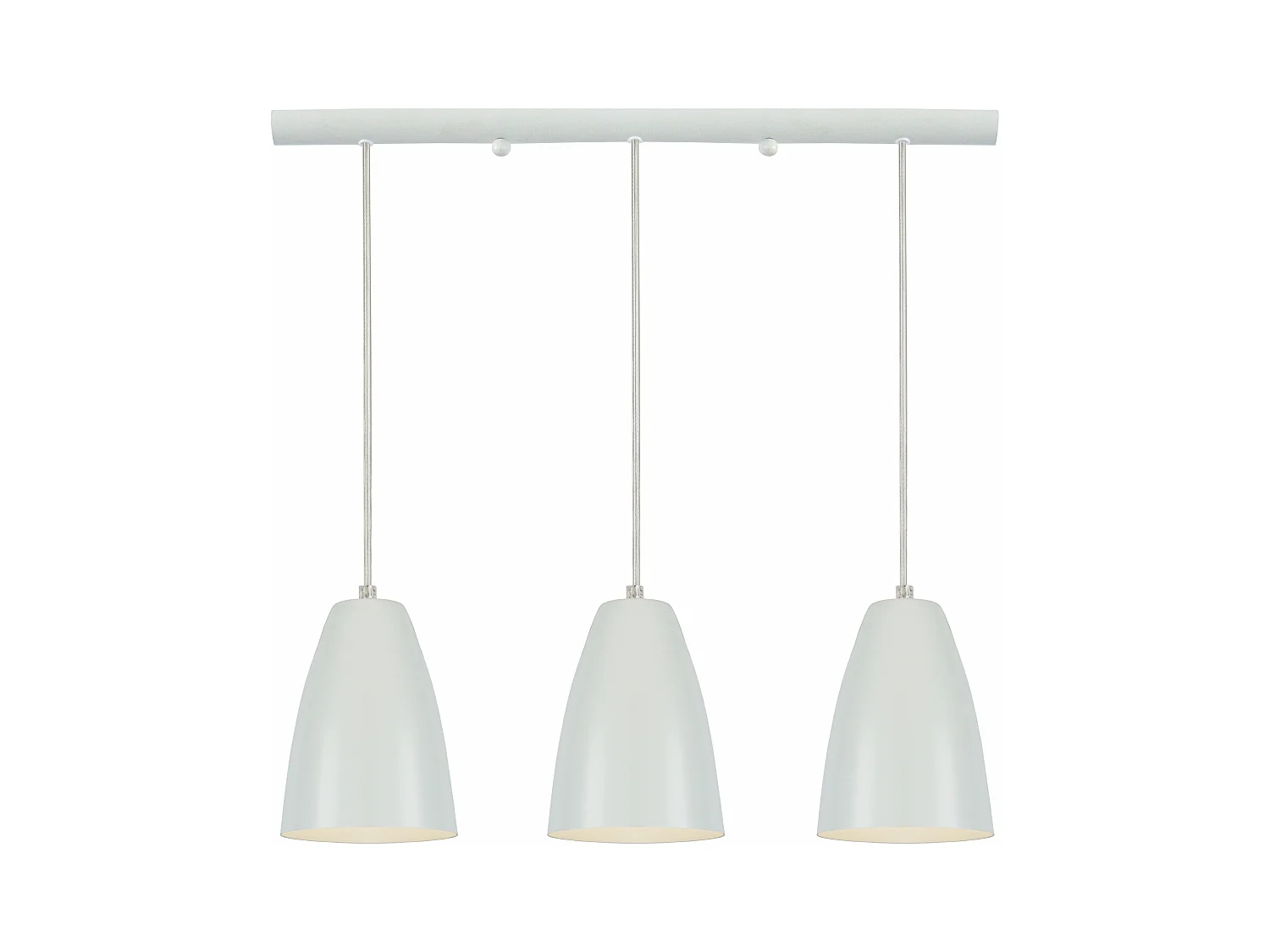 Barre, 3 suspensions cone métal  blanc 80 cm.