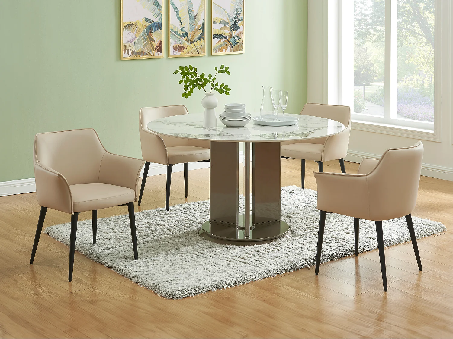Stuhl mit Armlehnen 2er-Set - Kunstleder & schwarzes Metall - Beige - MIALOV
