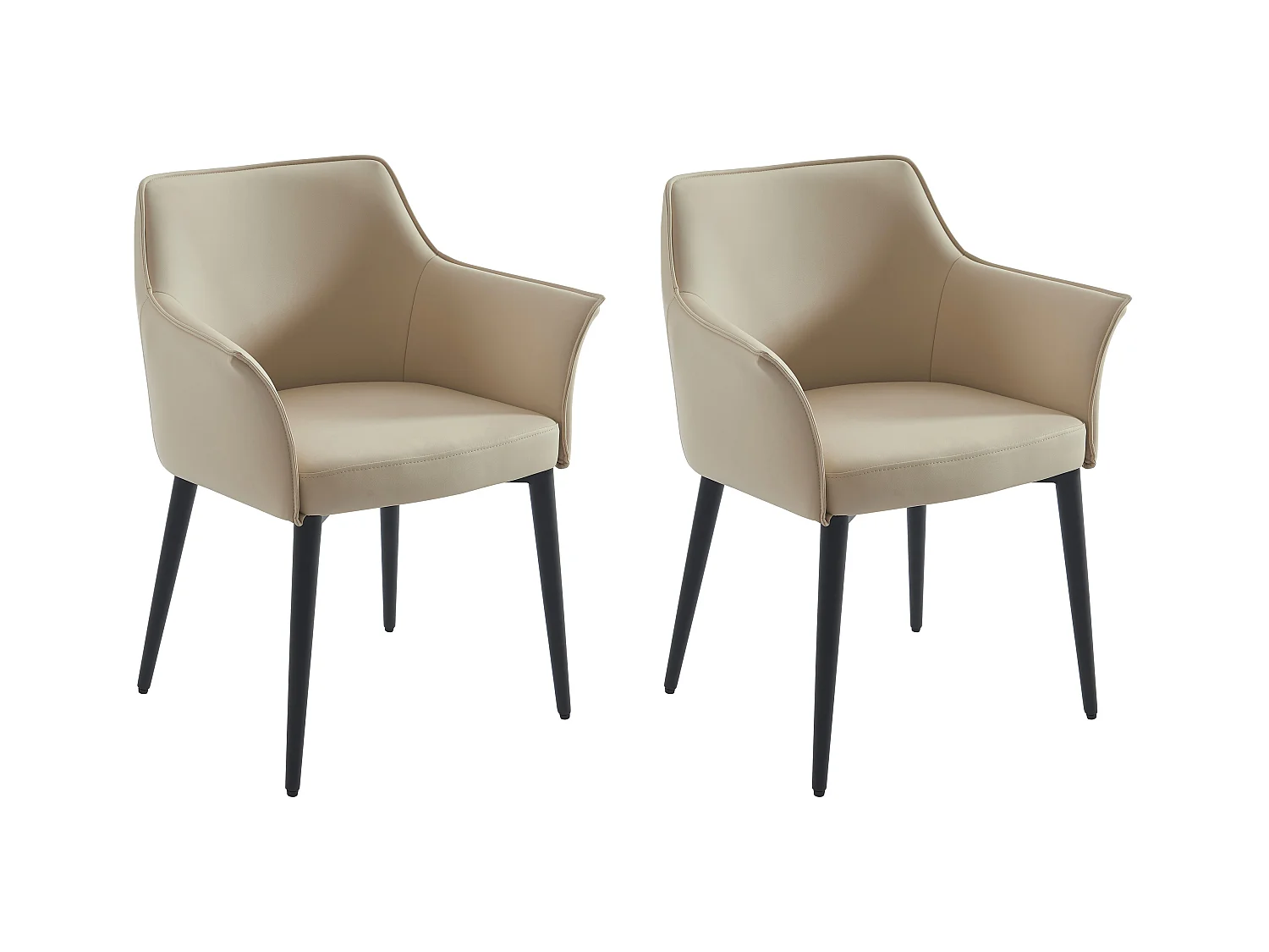 Lot de 2 chaises avec accoudoirs en simili et métal noir - Beige - MIALOV
