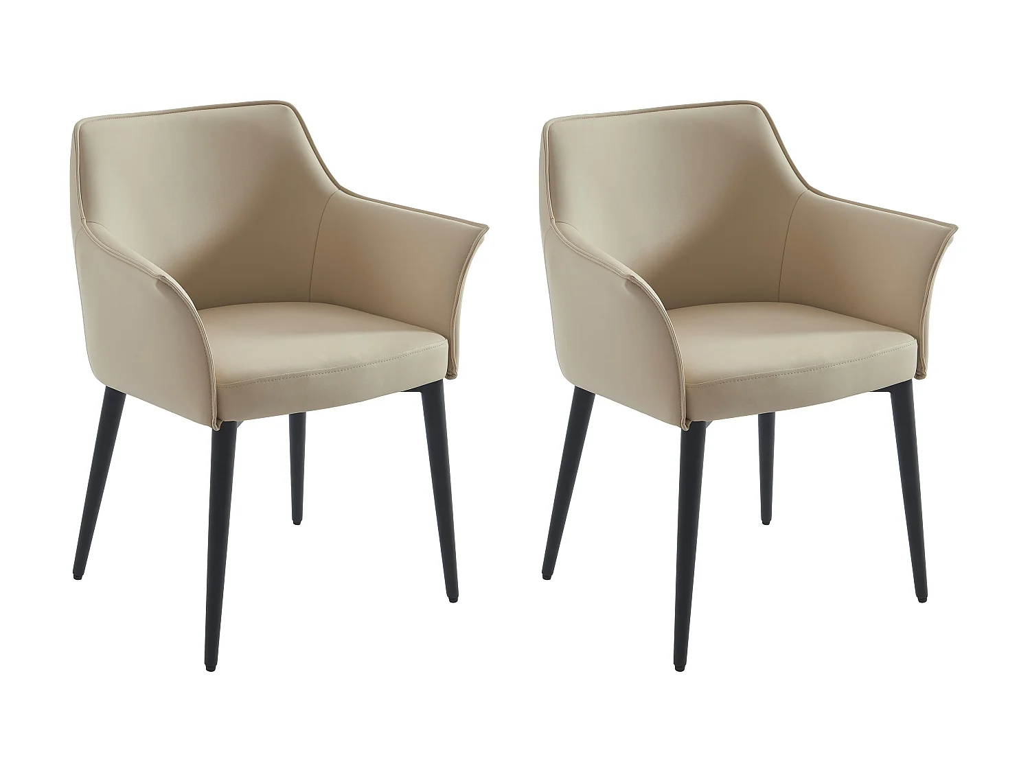 Stuhl mit Armlehnen 2er-Set - Kunstleder & schwarzes Metall - Beige - MIALOV