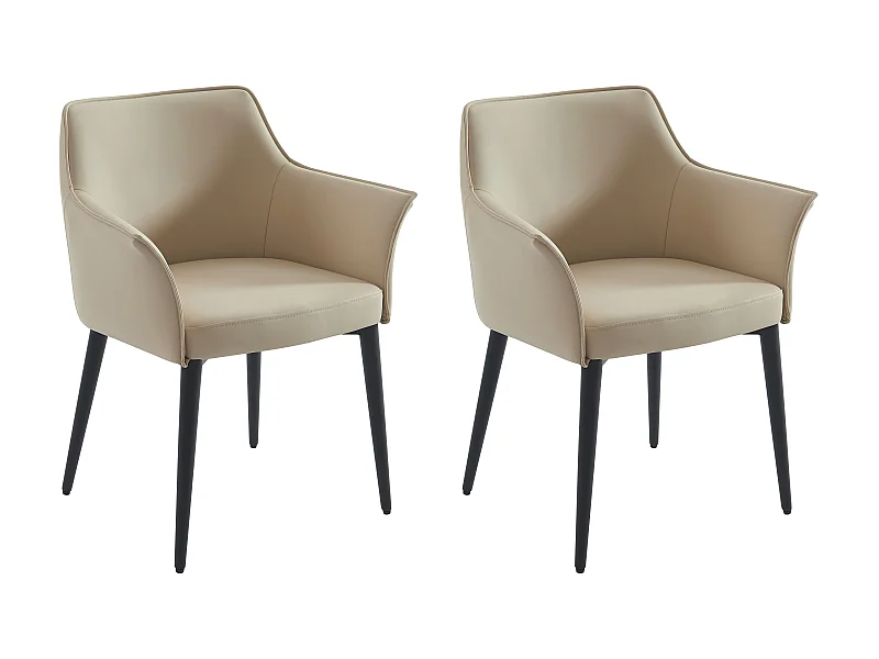 Set van 2 stoelen met armleuningen van kunstleer en zwart metaal - Beige - MIALOV
