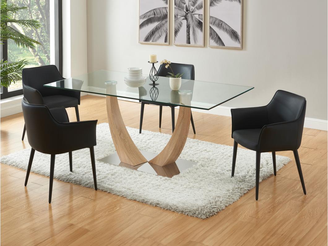 Lot de 2 chaises avec accoudoirs en simili et métal - Noir - MIALOV