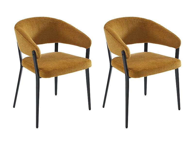 Lot de 2 chaises avec accoudoirs en tissu et métal noir - Jaune moutarde - AVRELA