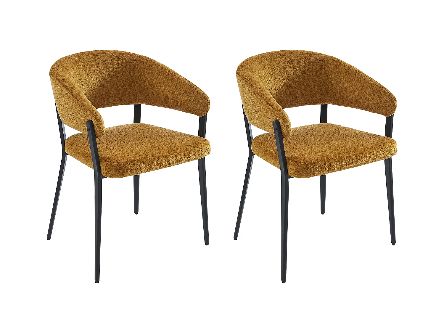 Zestaw 2 krzeseł z podłokietnikami z tkaniny i czarnego metalu - Żółty musztardowy - AVRELA