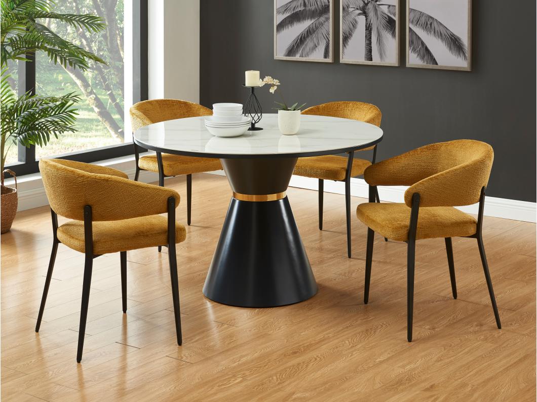Lot de 2 chaises avec accoudoirs en tissu et métal noir - Jaune moutarde - AVRELA