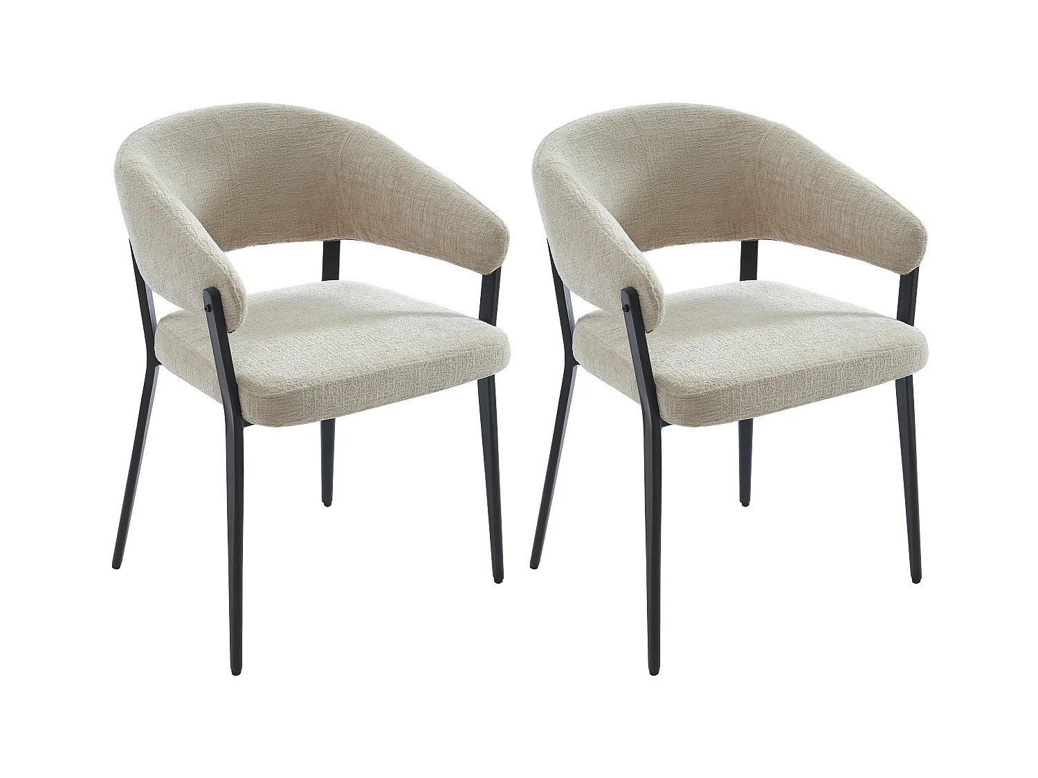 Lot de 2 chaises avec accoudoirs en tissu et métal noir - Beige - AVRELA