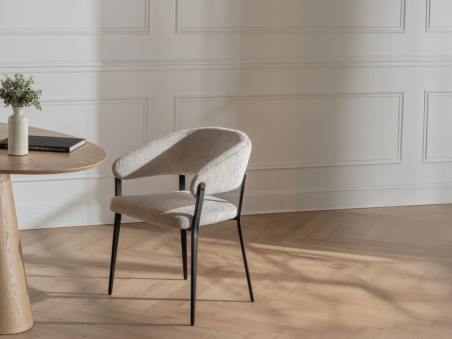 Lot de 2 chaises avec accoudoirs en tissu et métal noir - Beige - AVRELA