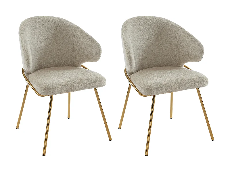 Set van 2 stoelen van stof en goudkleurig metaal - Beige - LUXIVA