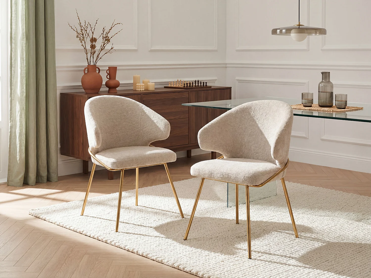 Set van 2 stoelen van stof en goudkleurig metaal - Beige - LUXIVA
