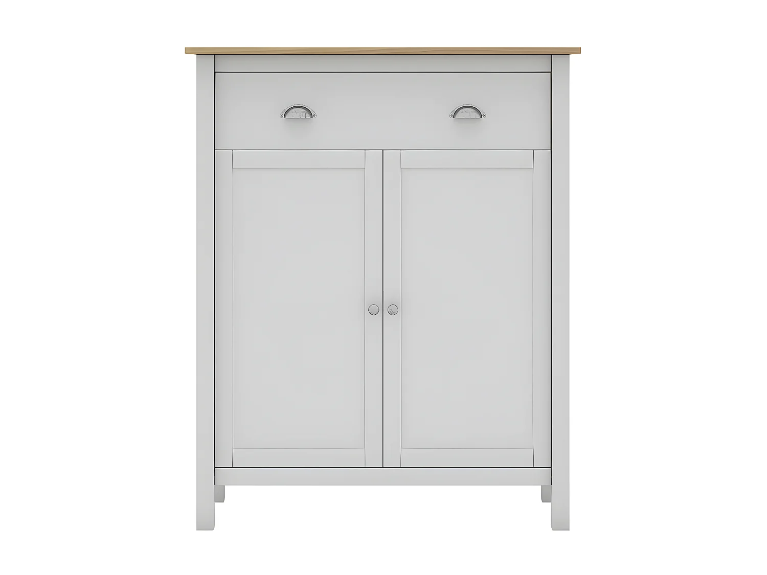 BASCO - Meuble d'Appoint 2 Portes 1 Tiroir en Pin Massif Naturel et Blanc