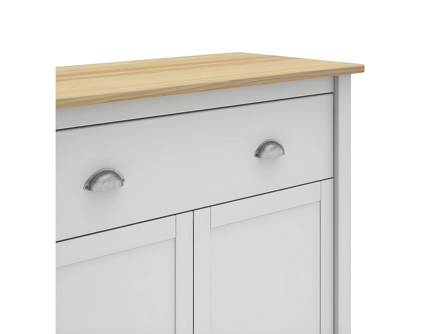 BASCO - Meuble d'Appoint 2 Portes 1 Tiroir en Pin Massif Naturel et Blanc