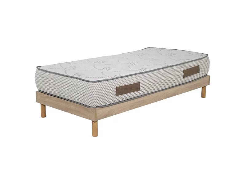 Ensemble Matelas mousse Cosmos White - 90x190cm - accueil mémoire de forme et Sommier kit chêne