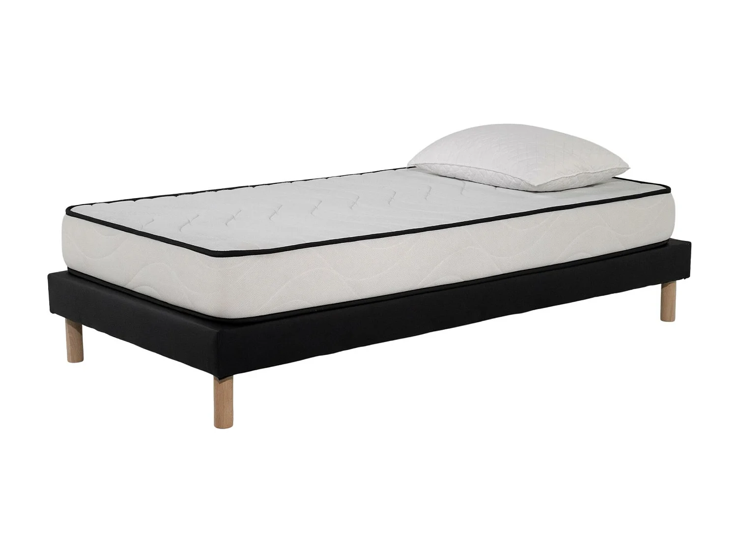 Ensemble Matelas mousse Confort 90x190cm 1 Oreiller  flocons mémoire 50x70 - Sommier kit Gris