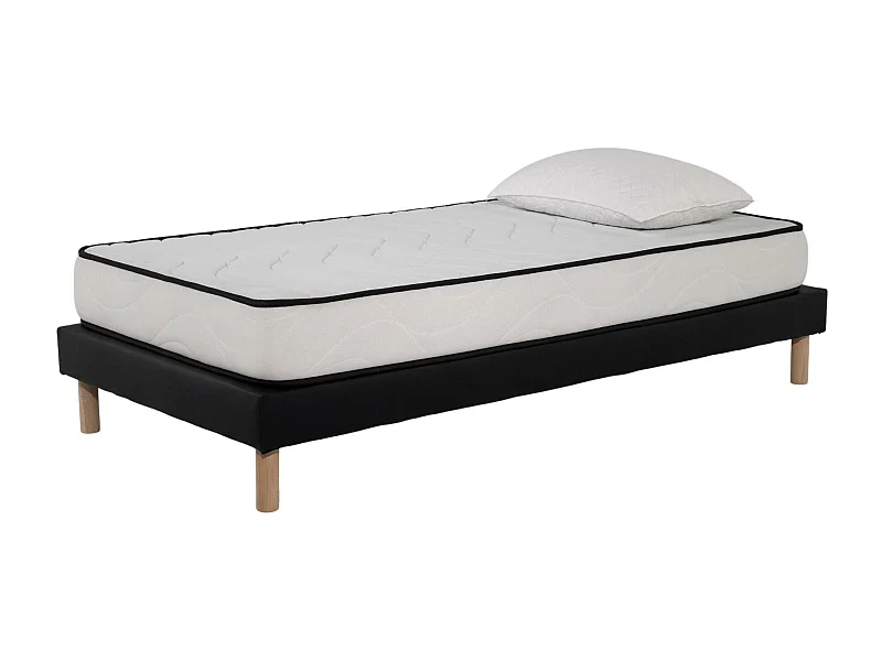 Ensemble Matelas mousse Confort 90x190cm 1 Oreiller  flocons mémoire 50x70 - Sommier kit Gris