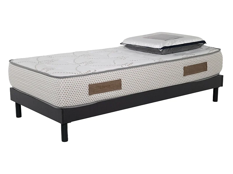 Ensemble Cosmos White mousse accueil mémoire - 90x190 et 1 Oreiller visco 60x60 - Sommier kit gris