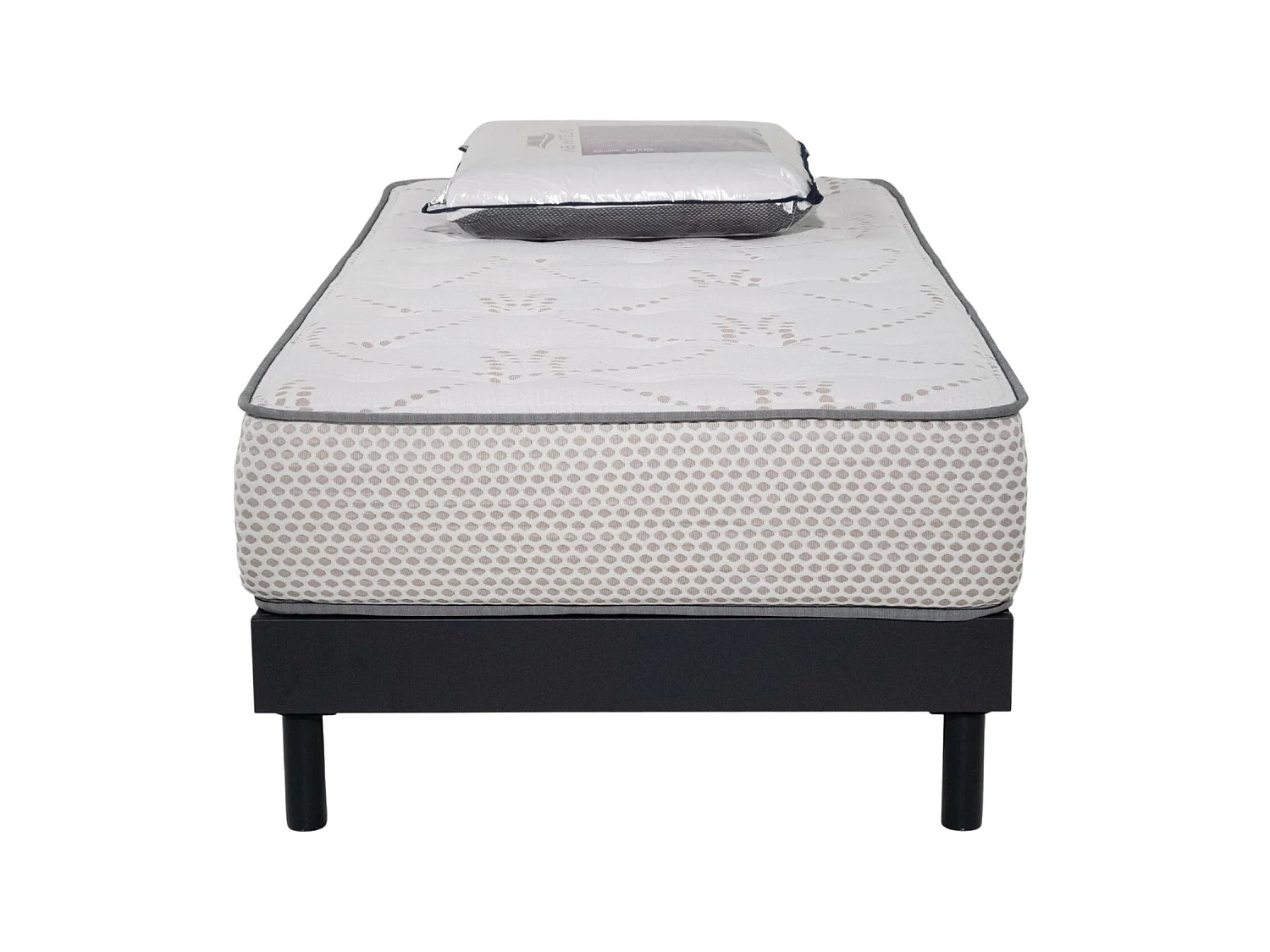 Ensemble Cosmos White mousse accueil mémoire - 90x190 et 1 Oreiller visco 60x60 - Sommier kit gris