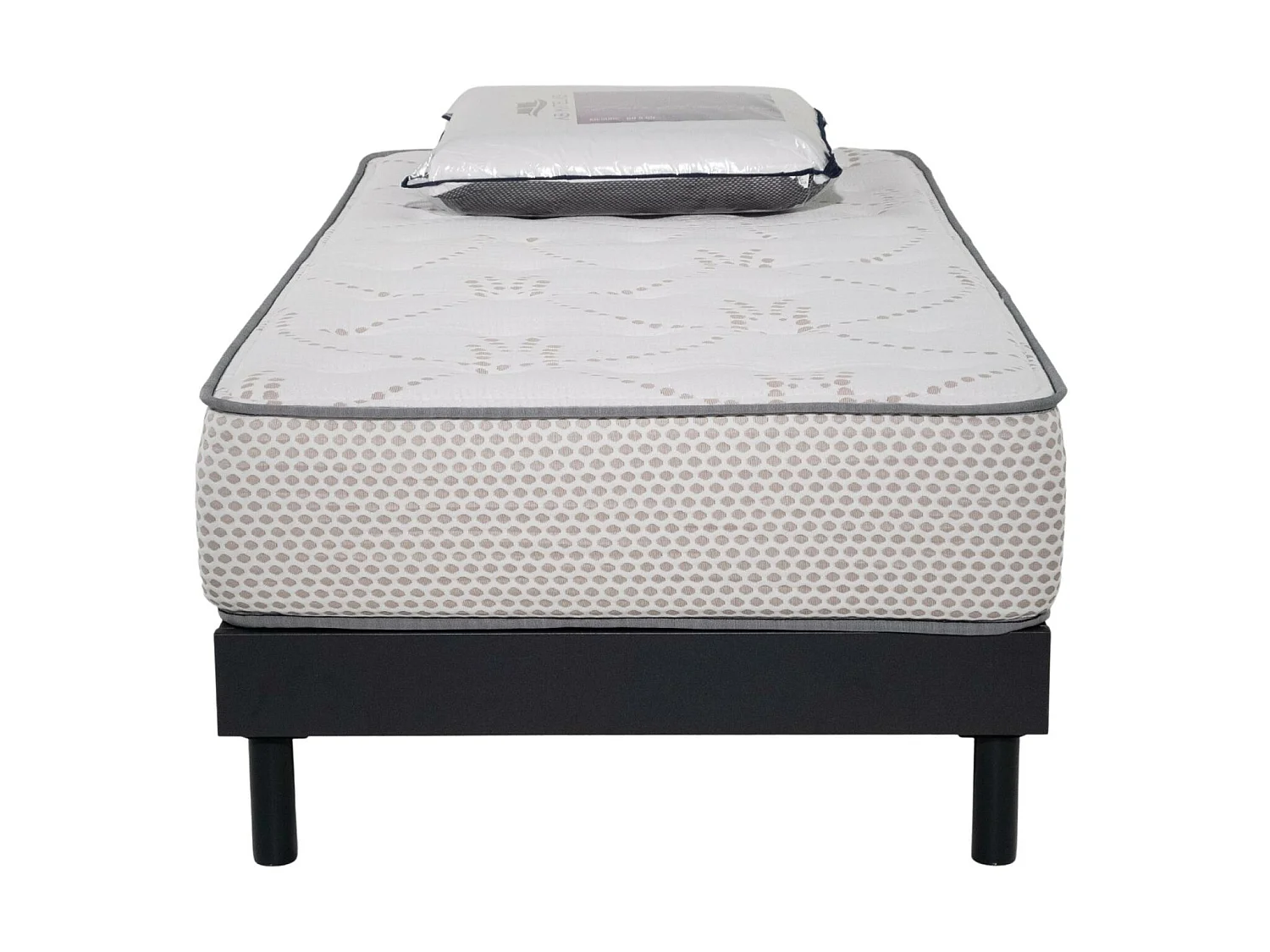 Ensemble Cosmos White mousse accueil mémoire - 90x190 et 1 Oreiller visco 60x60 - Sommier kit gris