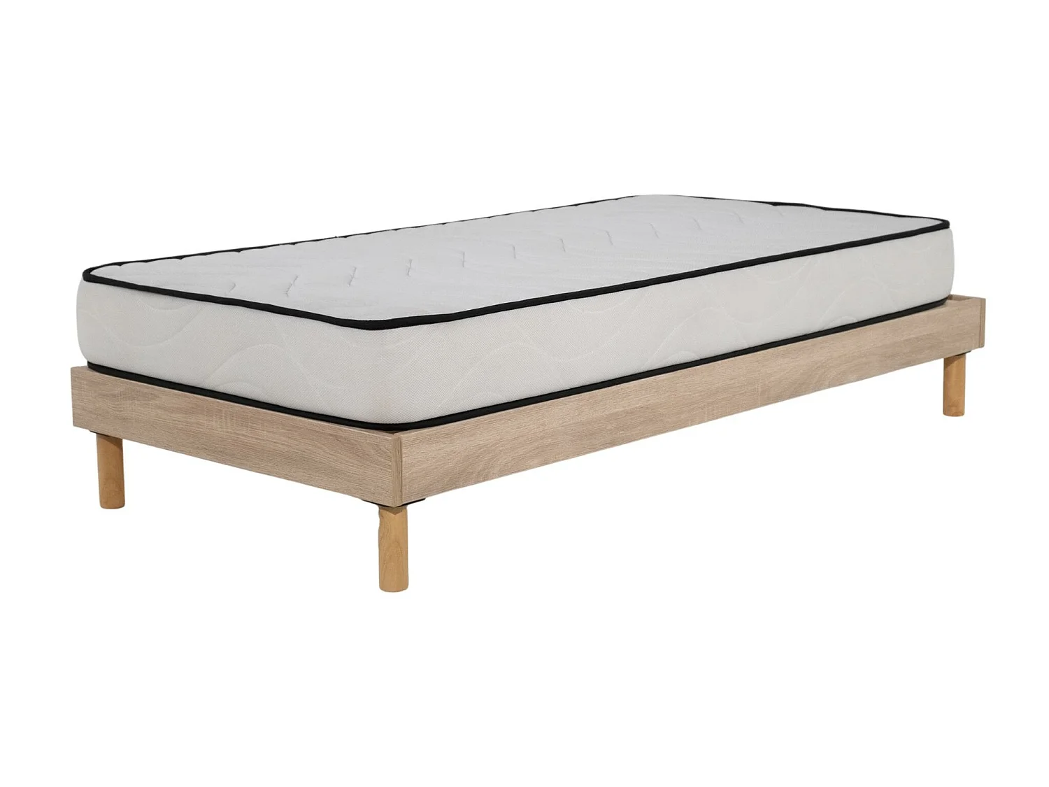 Ensemble Matelas mousse Confort - 90x190cm - mousse - 18 cm et Sommier kit couleur chêne