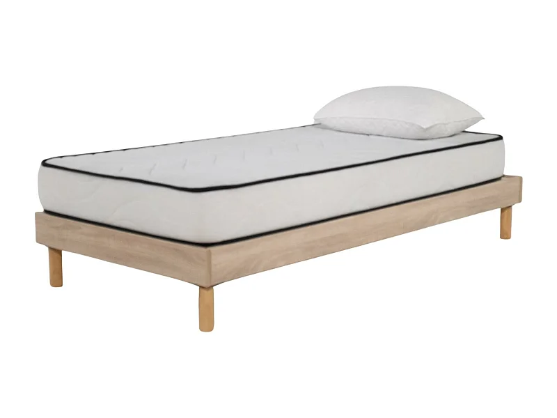 Ensemble Matelas mousse Confort 90x190cm 1 Oreiller flocons mémoire 50x70 - Sommier kit chêne